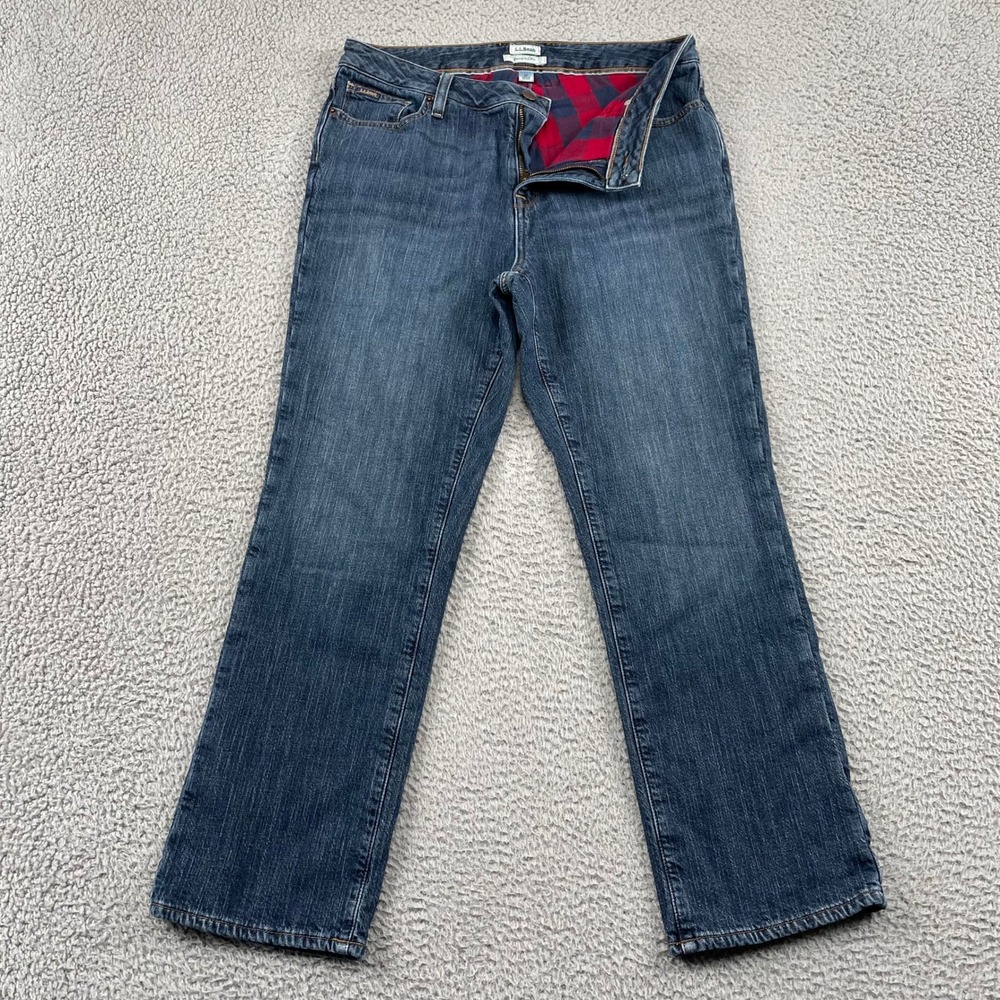 L.L. Bean Jeans Womens 12 P Blue‎ Favorite Fit Flannel Lined Straight Leg Denim